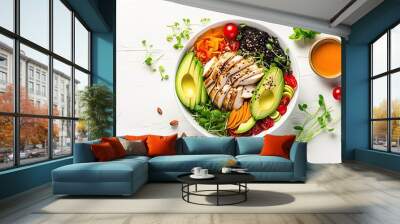 Buddha bowl dish on white background, top view Wall mural