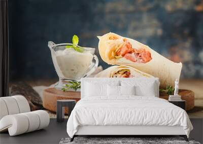 fresh tortilla wrap with salmon Wall mural