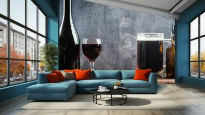 Glass of Beer and red wine Wall mural