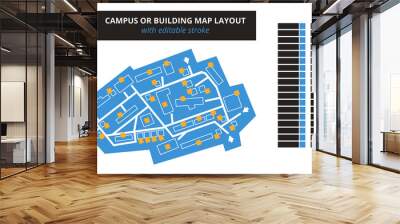 vector editable floor plan with fields for logos or titles – blue campus or building map with editab Wall mural