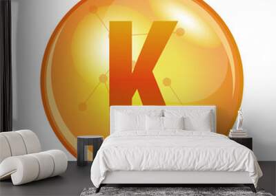 Vitamin K capsule. Vector icon for health. Gold shining pill. Wall mural