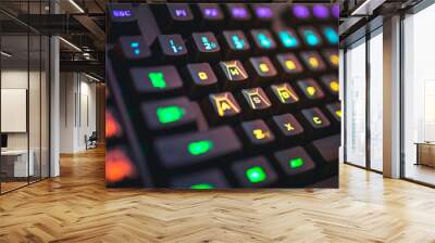 Romer-G backlit mechanical keyboard WSAD buttons detail shot. Wall mural