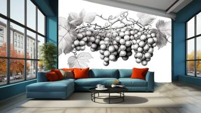 Handmade grapes berries. Leaves and branches.  Wall mural