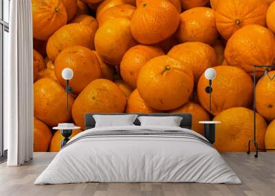 Close-up shot of fresh oranges in a Supermarket Wall mural