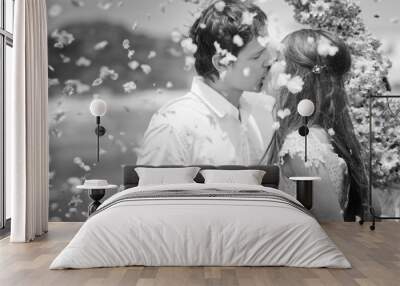 wedding couple just married Wall mural