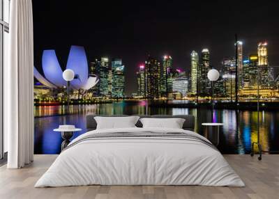 The spectacular skyline of Singapore at night Wall mural