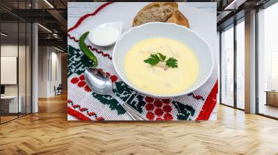 traditional romanian dish tripe soup known as ciorba de burta served with cream and pepper Wall mural