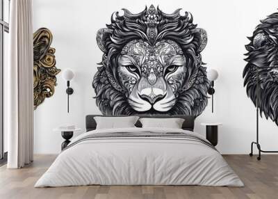 three different colored lion heads with ornate designs on them Wall mural