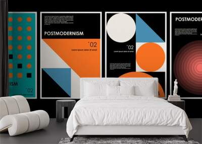 Artworks, posters inspired postmodern of vector abstract dynamic symbols with bold geometric shapes, useful for web background, poster art design, magazine front page, hi-tech print, cover artwork. Wall mural