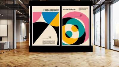 Artworks, posters inspired postmodern of vector abstract dynamic symbols with bold geometric shapes, useful for web background, poster art design, magazine front page, hi-tech print, cover artwork. Wall mural