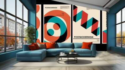 Artworks, posters inspired postmodern of vector abstract dynamic symbols with bold geometric shapes, useful for web background, poster art design, magazine front page, hi-tech print, cover artwork. Wall mural