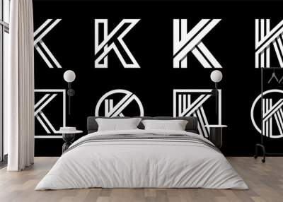 Capital letter K. Modern set for monograms, logos, emblems, initials. Made of white stripes Overlapping with shadows. Wall mural