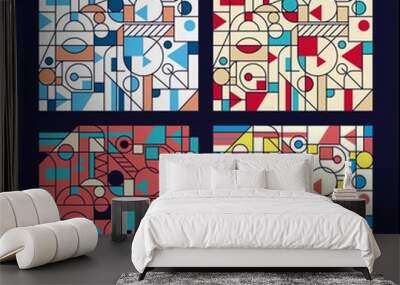 Retro geometric abstract Seamless background design. Modern pattern. Set. Wall mural