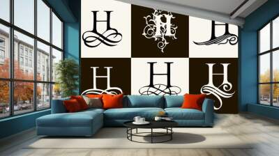 Vintage Set . Capital Letter H for Monograms and Logos. Beautiful Filigree Font. Victorian Style. Wall mural