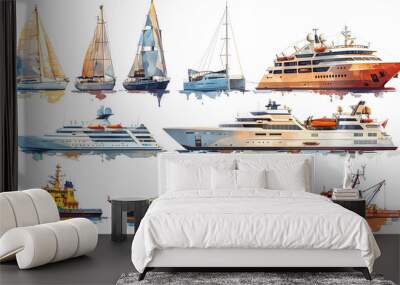 Diverse Collection of Marine Vessels for Nautical Voyage Shipping and Resort Experiences Wall mural