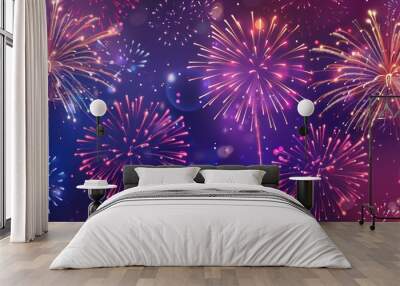 The city's overpass, heavy traffic, clear night, perfect fireworks background. Happy 4th of July of Independent day for holiday celebrations. background. For USA Labor day celebration. Wall mural