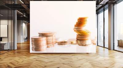 Money Coins stacked on each other in different positions. Wall mural