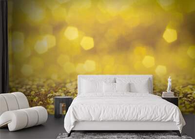 Gold glittering christmas lights. Blurred abstract background Wall mural