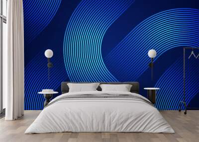 Simple dark blue abstract background with lines in a curved style geometric style as the main element. Wall mural