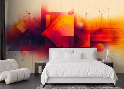 The background is a messy geometric shape with a striking orange tone. Wall mural