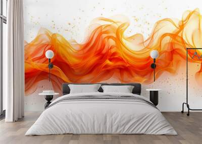 White background with beautiful orange abstract waves decorated with small dots. Wall mural