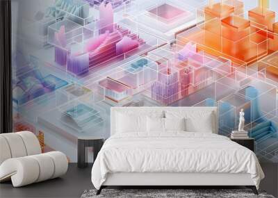 a complex 3D data visualization with layers of information that viewers can explore from different angles, representing intricate datasets in a visually immersive manner Wall mural