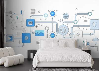 an automated CI pipeline, illustrating code integration, testing, and validation processes to ensure software quality  Wall mural