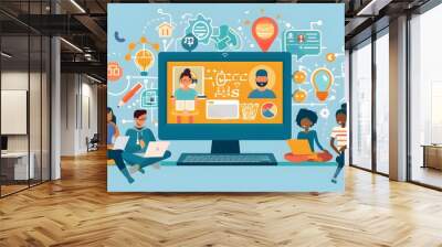 the blended learning approach, merging traditional face-to-face instruction with online learning activities to create dynamic, flexible, and engaging learning environments that cater to diverse studen Wall mural