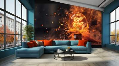 The light bulb was blown out and surrounded by smoke. Concept of destruction and chaos Wall mural