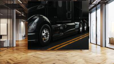 A large black truck is running on the highway. Wall mural