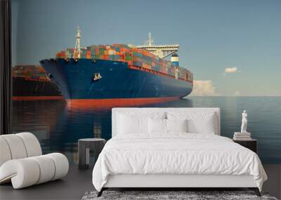 Aerial view of cargo ships, cargo containers in container ships Wall mural