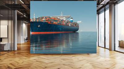 cargo ship in the middle of the sea. Wall mural