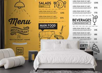 hipster and vintage art restaurant menu design template. Wall mural