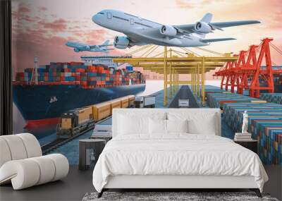 Logistics import export of containers cargo freight ship, Wall mural