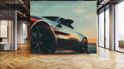 Luxury car parked on a mountain. Wall mural