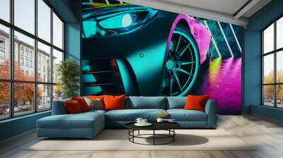 Modern cars are in the studio room. Wall mural