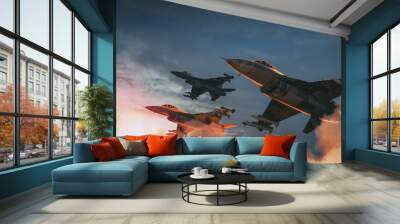 The fighter jets are taking off for an attack. Wall mural