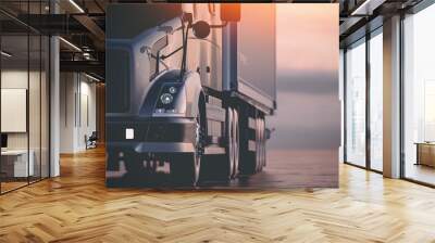 The truck runs on the highway. 3d render and illustration. Wall mural