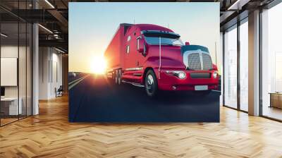 The truck runs on the highway. Wall mural