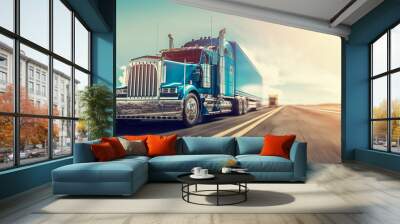 The truck runs on the highway. Wall mural