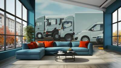 trucks of various sizes on the road. Wall mural