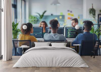 A group of developers men and women working together to program an e-commerce website. Wall mural