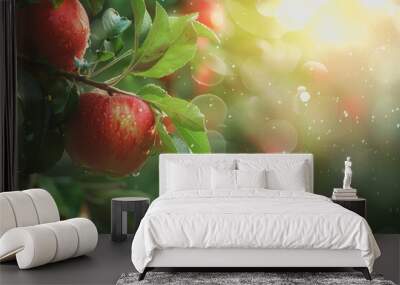 Abstract blurred organic gardening and farm fruit background for design, environment day concept. Wall mural