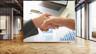 Business handshake. Two businessmen reaching an agreement and making a deal. Wall mural