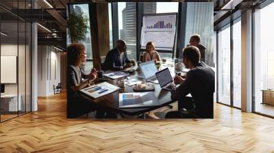 Business team meeting using calculator Work with charts and analyze business strategies. financial statistics sitting at the desk, Concept meeting. Wall mural