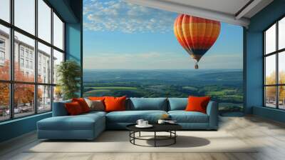 Colorful hot air balloons Floating high in the clear blue sky, the scenery is beautiful and bright. Wall mural