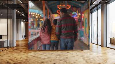 Father and mother take their children to a fun park on Children's Day. Wall mural