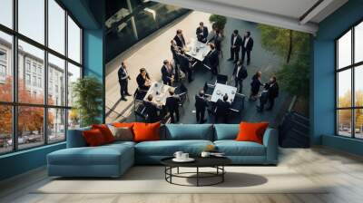 Happy business team shaking hands with clients in the office Smiling executive team making deals with customers and shaking hands at work inside the office conference room. Wall mural