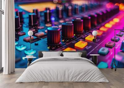 High-definition recording studio, crystal-clear sound with visually striking LED panel designs. Wall mural