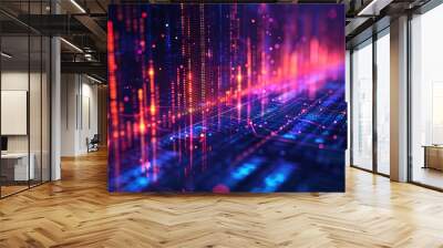 Stock market chart lines and financial graphs on technology abstract background, AI generated Wall mural